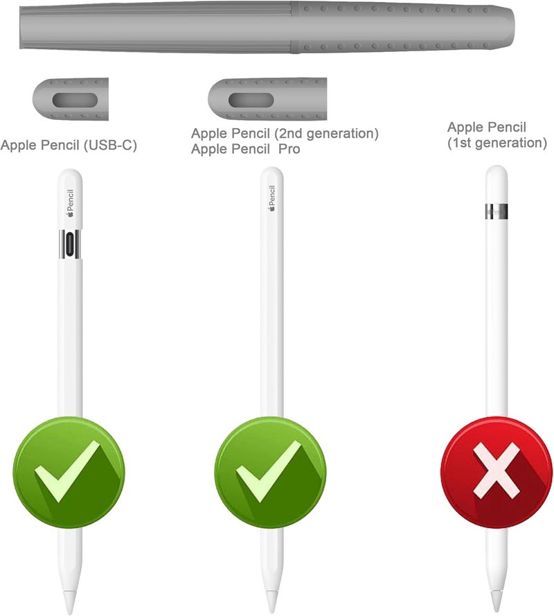 HoldFist Silicone Case Cover Skin Compatible with Apple Pencil (2nd Gen/Pro/USB-C) – Protective Sleeve, Comfortable Grip, Ergonomic Anti-Slip Design, Lightweight & Scratch-Resistant (Gray) - Image 2